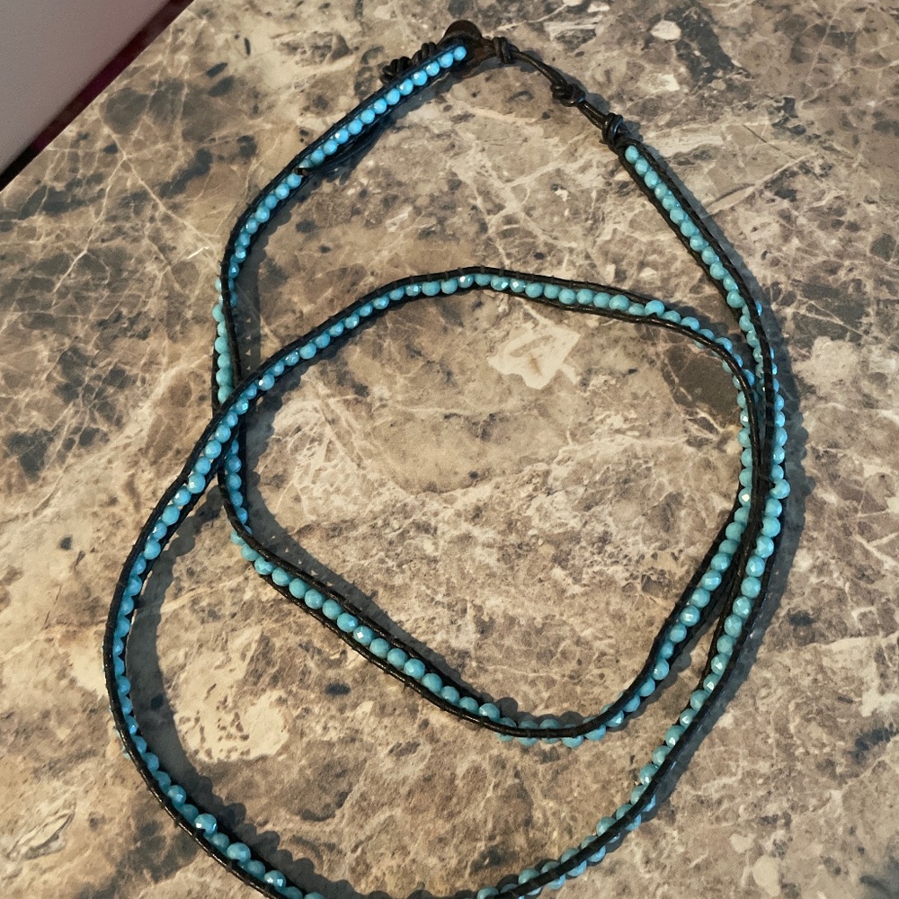 Bracelet blue and leather wrap bracelet.